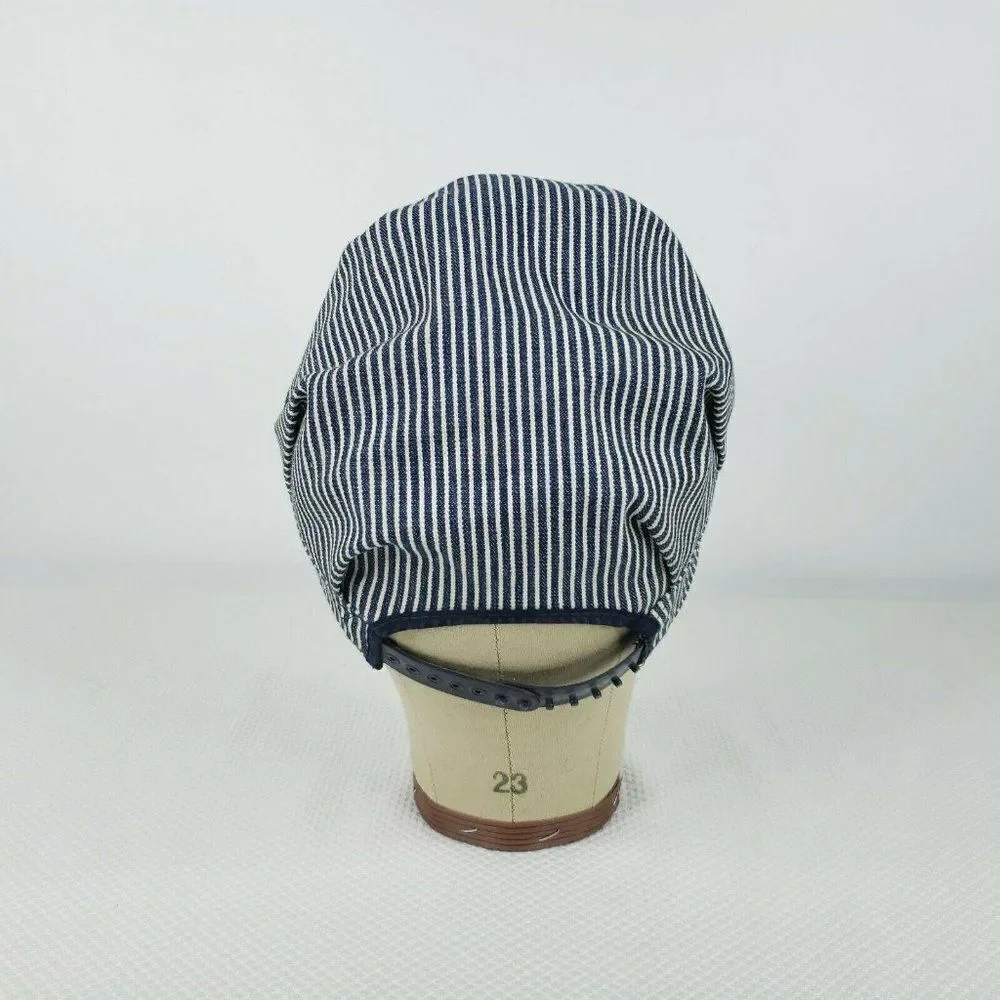 Vintage Engineer Train Conductor Hat Cap Blue White Striped Snapback Made USA